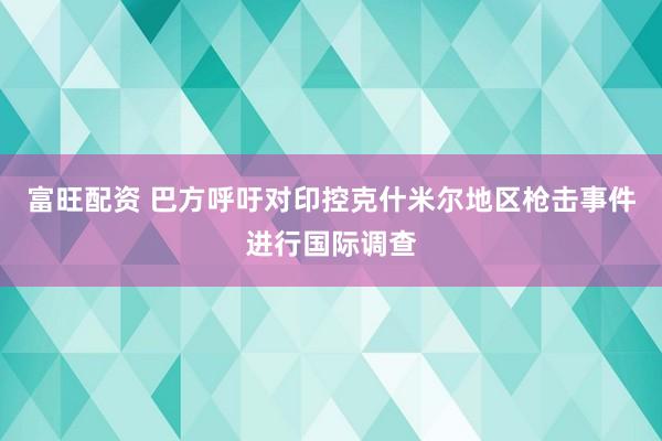 富旺配资 巴方呼吁对印控克什米尔地区枪击事件进行国际调查